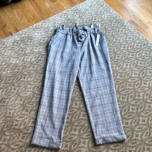 Elastic waist wide leg plaid pants